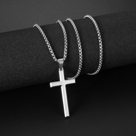 QXXPVV Cross Necklace for Men, Silver Cross Chain Necklaces Stainless Steel Cross Pendant Necklace Simple Jewelry for Women Boys(Cross necklace Silver)