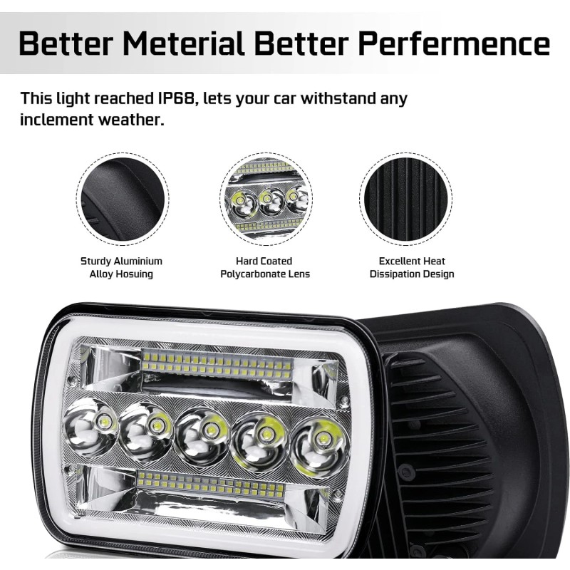 Unbranded Pair 5x7 7x6" LED Headlights High/Low Beam For Dodge