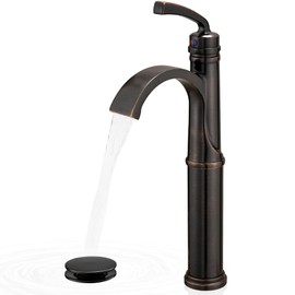HEYMYTAP Waterfall Vessel Sink Faucet Oil Rubbed Bronze, Brass Tall Bathroom Faucet with Pop-up Drain, cUPC Supply Hoses, Single Handle for Vanity, Farmhouse, 1 Hole Vessel Sink, 5 Mins Quick Install