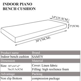 Piano Bench Cushions with Non Slip for Indoor Shoe Storage, Window Seat, Patio Seating, Dining Settee Bench Pad 30x14 inch, Khaki