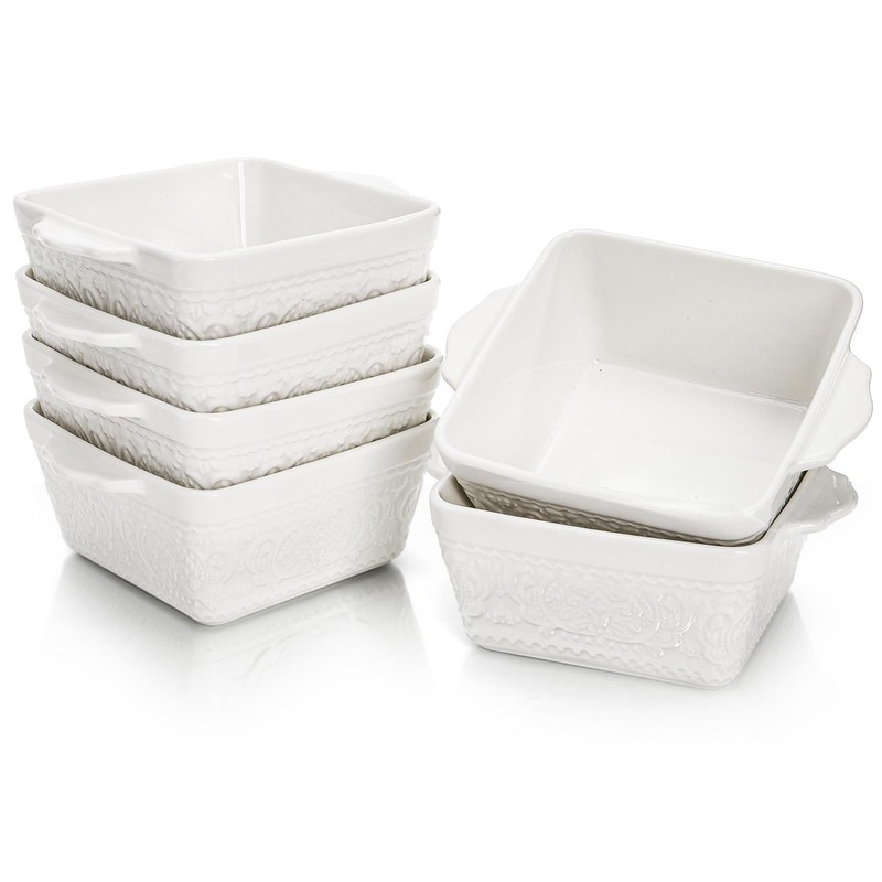 ELFULLY 6 Pack 13 OZ Ceramic Baking Dishes, 4.5" Mini