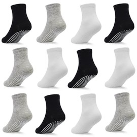 SkiBeaut Toddler Boys Socks- Kids Socks with Grips 12 Pairs Non Slip Skids Toddlers Girls Socks with Grippers for 5-7 Years