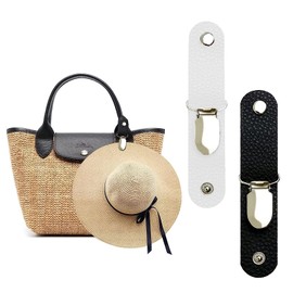 IOSPKKIO® 2 Pieces Hat Clip for Travel, Hat Clip for Travel on the Bag, Hat Clip Made of PU Leather, Outdoor Hat Companion, Multifunctional Duckbill Hat Clip, Black + White
