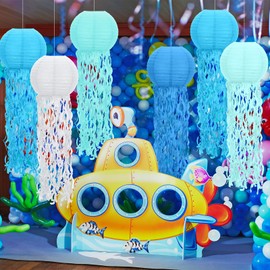 Retisee 12 Pcs Hanging Jellyfish Paper Lanterns Under The Sea Ocean Party Decorations Jelly Fish Decor for Mermaid Beach Theme Birthday Party Baby Shower Baby Classroom, Multicolor(Classic Color)