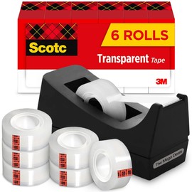 Transparent Tape Refills, 6 Rolls, 3/4 x 1000 Inch, 3 Boxes for Dispenser + Desk Tape Dispenser