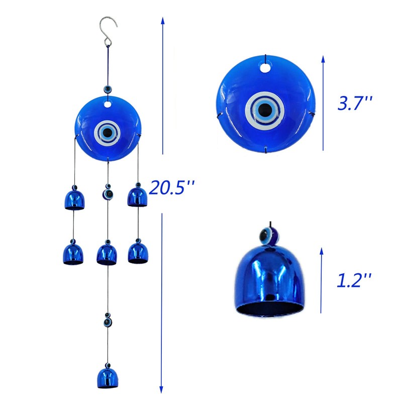 YEBON Blue Evil Eye Wind Chimes for Home Garden Decoration
