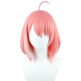 Saki Sasaki Cosplay Wig, Heat Resistant, Bob Wig, Ahoo Hair, Small Face, Highlight, Doll Feel, Closure, Crossed Bangs (Pink+White)