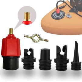 Paddle Board Pump Adapter, Air Pump Adapter for Inflatables, SUP Pump Adaptor with 4 Air Valve Nozzles for Inflatable Boat, Stand Up Paddle Board,Inflatable Bed, Compressor Air Valve Converter (Red)