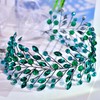 JHOO Bride Wedding Hair Accessories Emerald Rhinestone Headband Elegant Bridal