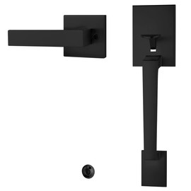 Black Front Door Handle, Non-Locking Entry Door Handle Set, Black Exterior Door Handle, Front Door Handle Set with Interior Door Lever, Reversible for Left/Right Handled Doors, Matte Black Finish