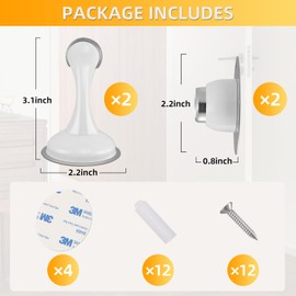 Magnetic Door Stop No Drilling Door Stop with 3D Adhesive Tapes Keep Door Open Door Stainless Steel Screws for Stronger Mount (White)