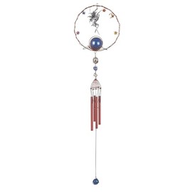 ICE ARMOR 34" Long Fairy Pewter Wind Chime with Copper Gem Statue Sculpture Ornament Decoration Garden Decor Ideas for Housewarming, Holidays and Birthdays Great Collectible Addition