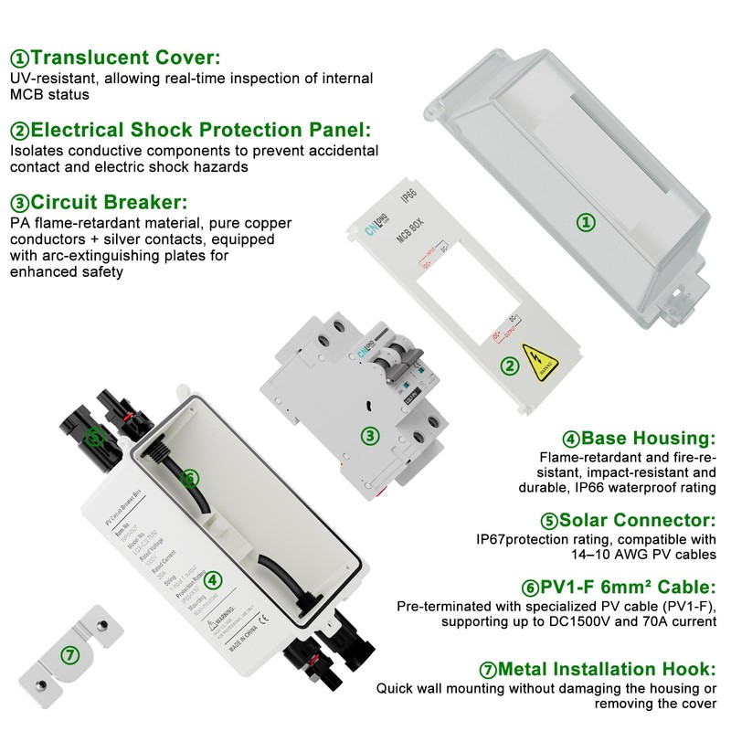 CNLONQ Solar Panel Disconnect Switch 20A 1000V DC PV Circuit