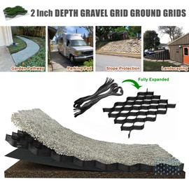 MIWOOYY 2" Thick Gravel Ground Grid 9ft x 17ft - Geo Grid Driveway Stabilization Grids, Gravel Retainer Grid 1800 LBS Per Sq ft, Geocell Paver System for Walkway Driving RV Parking Slopes and Garden