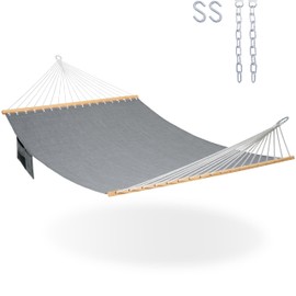 Lazy Daze Hammocks 11 FT Double Outside Hammock Quick Dry Olefin Fabric Hammock with Spreader Bar Hammock with Chains Outdoor Poolside Backyard 450 lbs Capacity, Gray