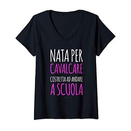 Donna Magliette Donna Manica Corta Equitazione Nata Per Cavalcare Maglietta con Collo a V