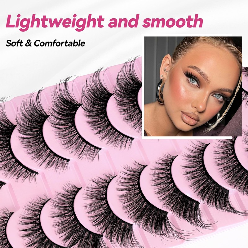 CINYOLA Mink Lash Fluffy Wispy False Eyelashes, 10 Pairs D