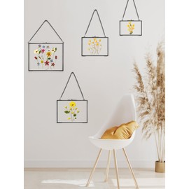 REDHUGO Hanging Pressed Flower Frame Handmade Double Glass Picture Frame Floating Frame for Pressed Flowers Wall Art Rectangle Horizontal 4x6 Black (Frame Only)