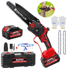 Mini Cordless Battery Chainsaw 8 Inch with Oiler System, Portable Handheld Chainsaw with 4000mAh Battery for Cutting Wood and Trimming, Powerful Lightweight Chain Saw with 2 Chains and Carrying Case