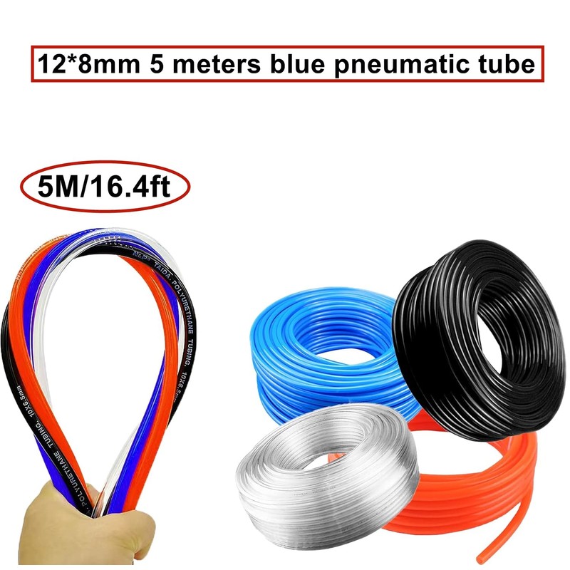 HUAZIZ 5m PU Pneumatic Hose, Blue, 12mm OD x 8mm