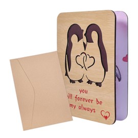 ORIGACH Large Wooden Happy Birthday Greeting Card with Envelope, Wooden Love Card for Sending Birthday Anniversary Wishes, Penguin Pattern