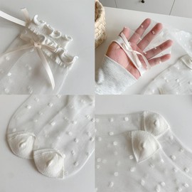 JK Home 3 Pair Set, Mesh Socks, Women's, See-through, Crew Length, Thin, Breathable, Stylish, Commuting, Summer, Polka Dot Pattern, Type A, Black, White, Gray, Type A Black + White + Gray, Free size