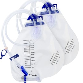 2000ml Urine Drainage Bags, 2 Pack Urinary Drainage Bags with Anti Reflux Chamber, 48" Drainage Tube, Clamp and Hanging Hook, Professional Urine Bags for Home Care Hospital Health Aids