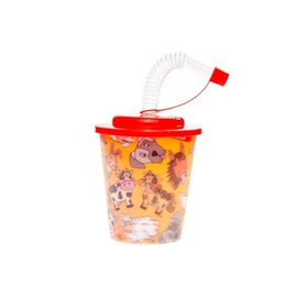 DUCKIEZ 3D Design Plastic Re-Useable Drinking/Sippy Cup. Comes with Straw and Lid. 250ml Capacity. (1 Cup, Farm Animal)