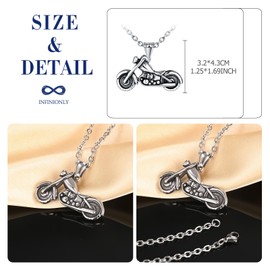 INFINIONLY Motorcycle Stainless Steel Chain Necklace for Men: Fashion Necklace Pendant with 55 cm Chain - Vintage Biker Jewellery - Hip Hop Decoration for Youth, Stainless Steel