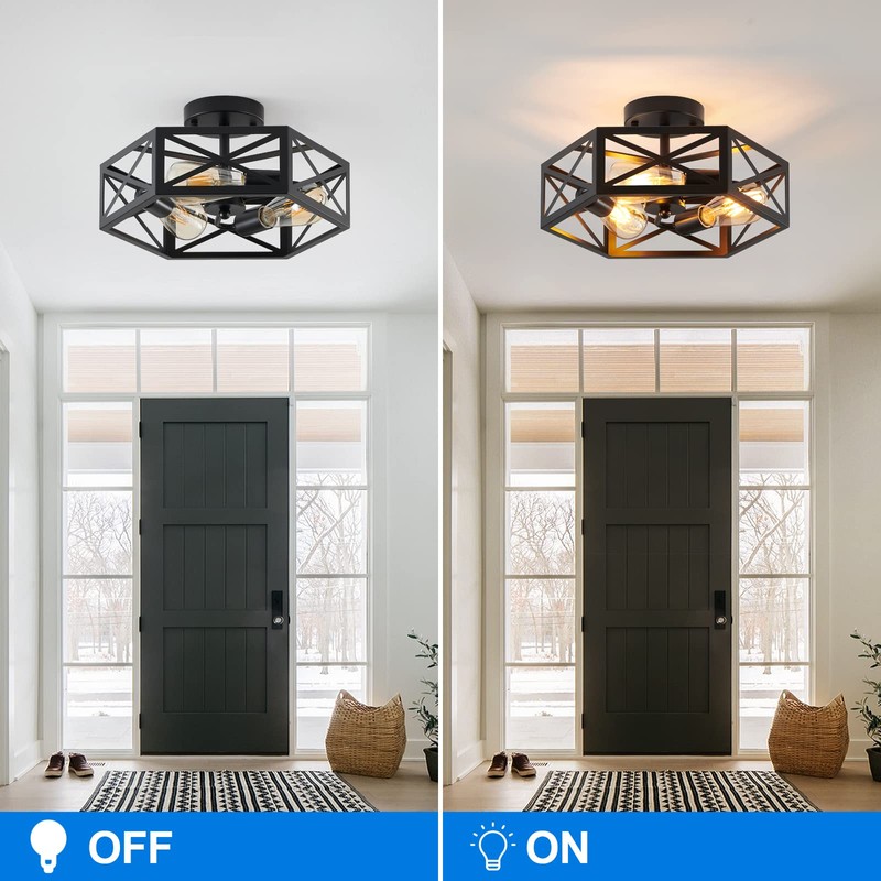 XSDeTu Semi Flush Mount Ceiling Light Fixture, Modern Farmhouse 3-Light