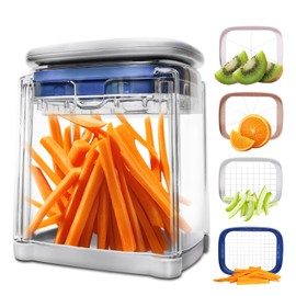 4-in-1 French Fry Cutter Potato Slicer with Container Manual Vegetable Chopper with 4 Blades Potato Cutter for Fries Apple Slicer & Onion Dicer