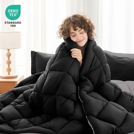 MUXHOMO 7 Pieces Queen Comforter Set, Reversible Bed in a Bag Queen Size, All Season Bedding Set with Comforter, Flat Sheet, Fitted Sheet, Pillowcases & Shams, Black & Soot