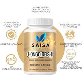 Hongo Reishi Orgánico Puro Con 120 Cápsulas Saisa Herbal