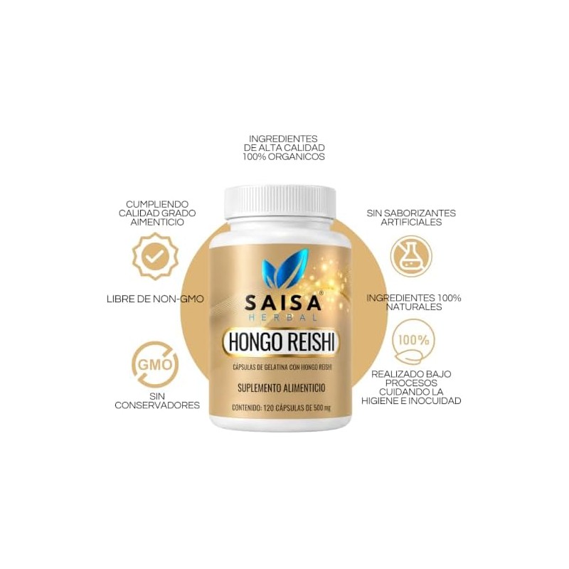 Hongo Reishi Orgánico Puro Con 120 Cápsulas Saisa Herbal