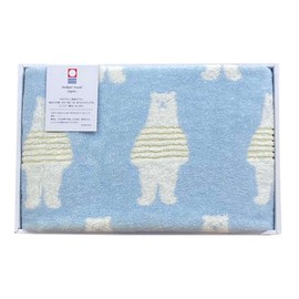 Imabari Towel Gift Set Bath Towel 1 Piece Border Bear Pattern Blue Made in Japan Box 23.6 x 47.2 inches (60 x 120 cm)