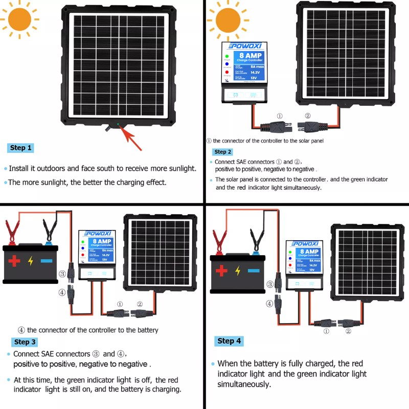 POWOXI Solar Panels Charge Controller 8A Battery Regulator for 12V
