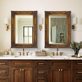 Vintage Wall Mirror, 28" x 20" Traditional Antique Bronze Wall Mirrors with Ornate Baroque Wood Frame, Living Room Decorative Mirrors for Wall Decor