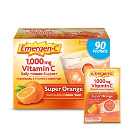 Emergen-C 1000mg Vitamin C Powder for Daily Immune Support Caffeine Free Vitamin C Supplements with Zinc and Manganese, B Vitamins and Electrolytes, Super Orange Flavor - 90 Count/3 Month Supply