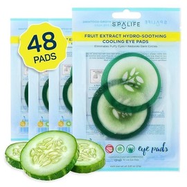 SpaLife Almohadillas refrescantes para ojos de pepino | Regalos de spa y tratamiento de ojeras coreanas y ojos hinchados | Almohadillas nutritivas para ojos de pepino | Máscara de ojos para ojos hinchados parches diarios para deshinchar ojos | 4 paquetes de 12