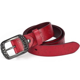 McFanBe Women Leather Belt for Ladies Pants Jeans Waistline Under 48 Inches (M:103cm(Fit waist size 77-86cm/31-34"), A:Red)