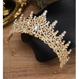 Molirex Crowns for Women Gold Birthday Princess Crystal Tiara Wedding Bridal Hair Accessories Prom Pageant Party Headpiece with Earrings