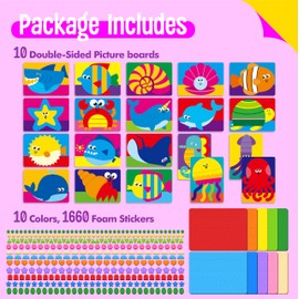 Foam Sticker Art Activity, 20 Marine Animals with 1660 Foam Stickers in 10 Colors Fun with DIY Activity Craft Kits Travel Game for Kids, Boys & Girls