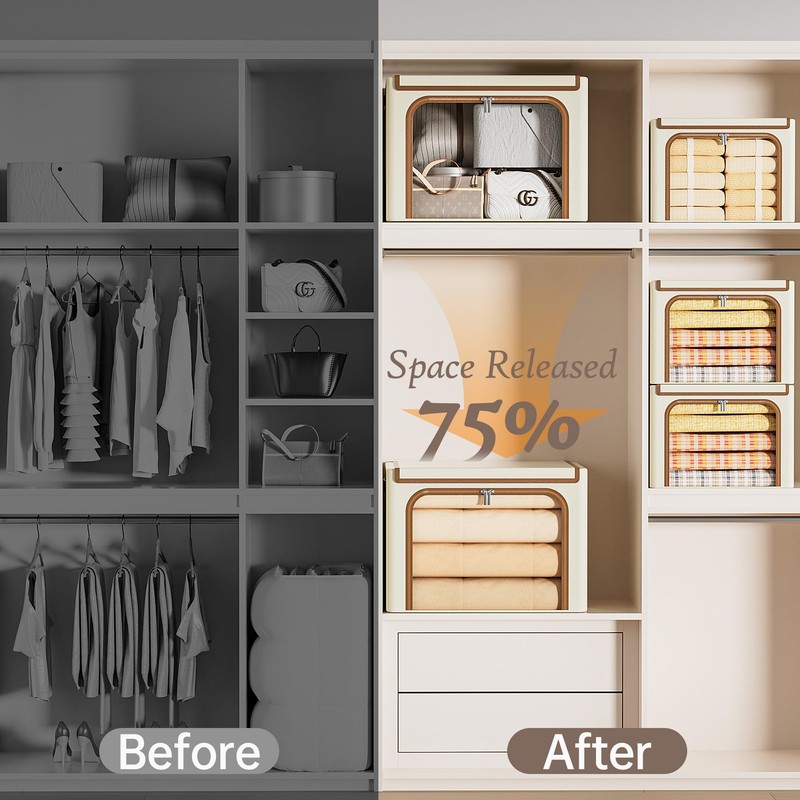 Yecaye Clothes Storage Bins with Metal Frame, Foldable Clothing Storage