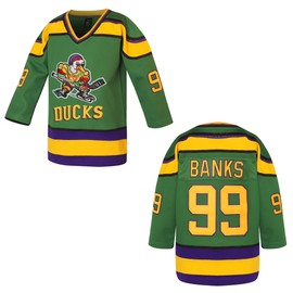 Youth Ducks Jersey 96 Charlie Conway Adam Banks Mighty Duck Shirt Movie Ice Hockey Jersey for Boys' S-XL (Small,Youth 99 Green)