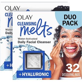 Olay Cleansing Melts + Hyaluronic Face Cleanser, 64 ct. total (2 x 32 ct.), Water-Activated Face Wash to Clean, Tone, and Refresh, Fragrance-Free