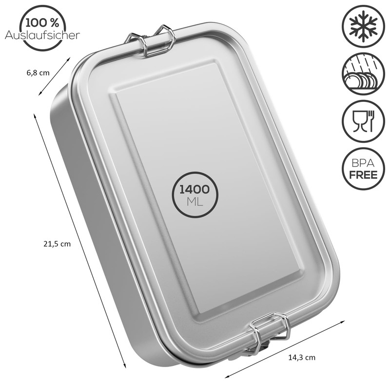 WELLGRO Stainless Steel Square Containers - 550 ml 850 ml