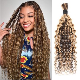 Human Braiding Hair For Boho Braids Human Hair Water Wave Bundles Bulk Human Hair For Braiding Curly Human Hair For Boho Knotless Braids Human Hair For Braiding 2 Bundles Per Pack 100g (P4/27) 18inch