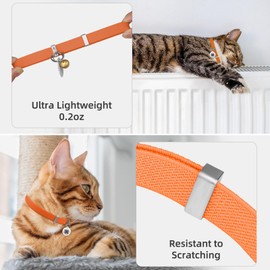Sucegi Stretch Elastic Cat Collar with Bell - Adjustable Non Breakaway Lightweight Kitten Collar for Cats - Quick Release Pet Supplies and Gifts Orange