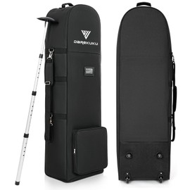 DAREKUKU Soft-Sided Golf Travel Bag for Airlines with Detachable Shoulder Straps, Foldable Golf Club Cover Travel Case with Wheels & Adjustable Support Rod, 900D Heavy Duty Oxford Wear-Resistant