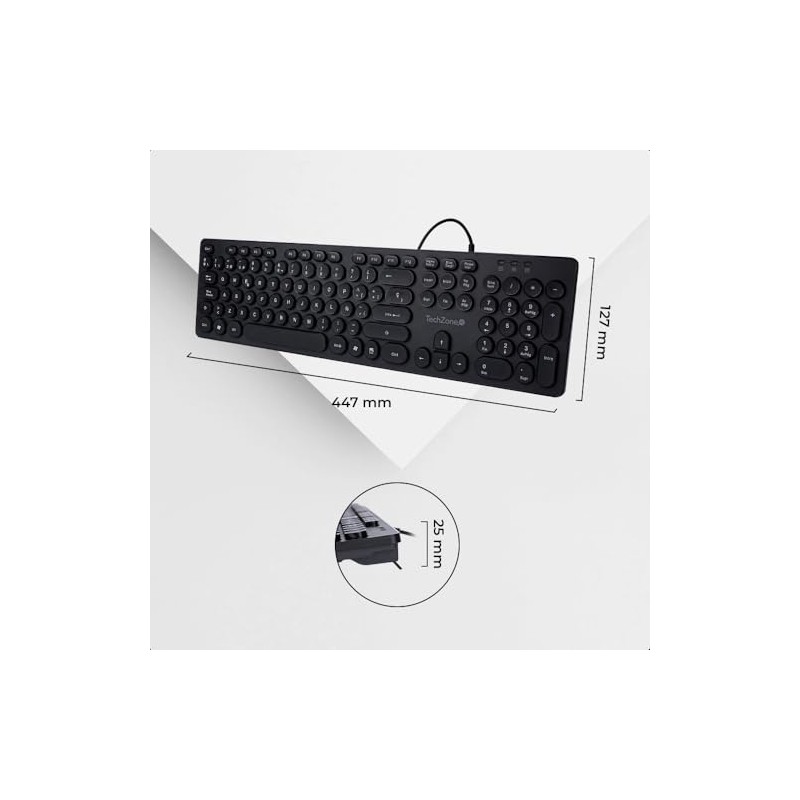 TECHZONE Teclado Alámbrico Black Colors, 105 Teclas, Distribución QWERTY
